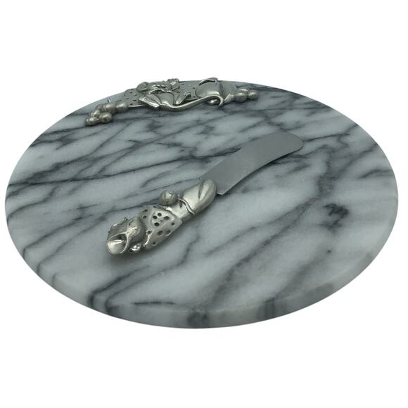 Lindsay Claire Designs Marble and Fine Pewter Cheese Tray Board Serving Knife - Picture 2 of 6